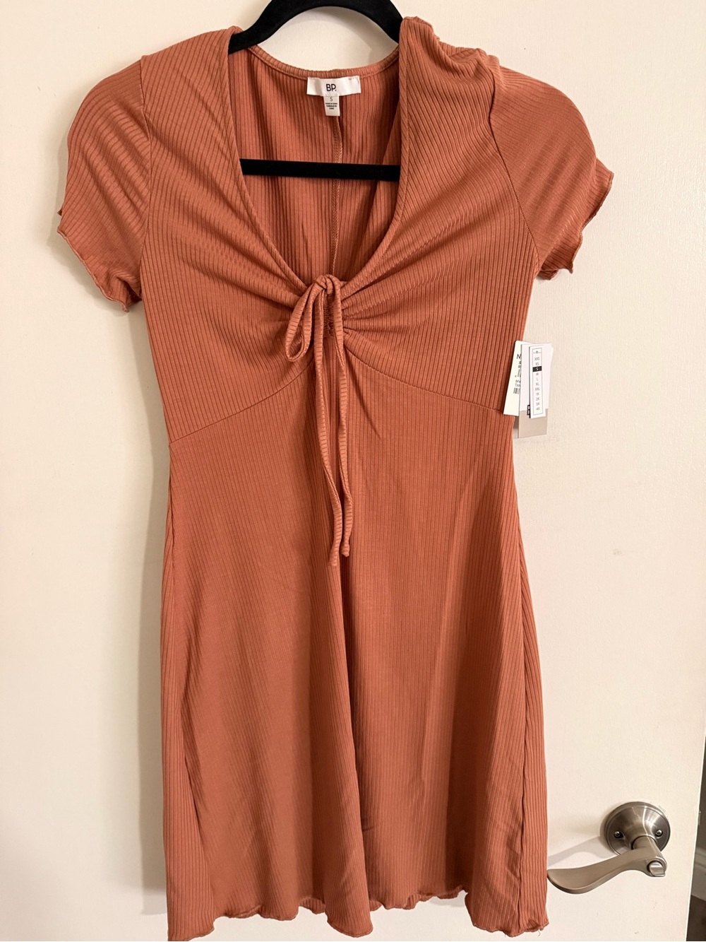 bp Ribbed Tie-Front Dress in Tan Mocha